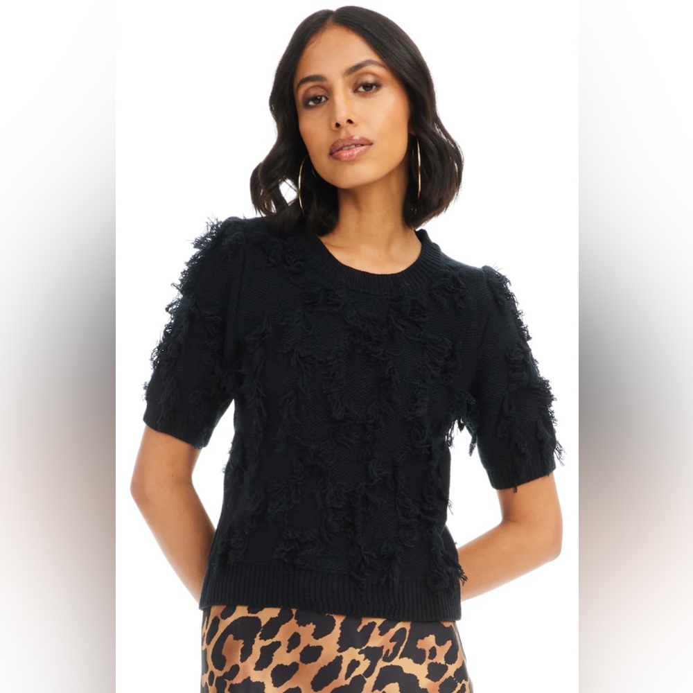 Black Textured Short Sleeve Sweater